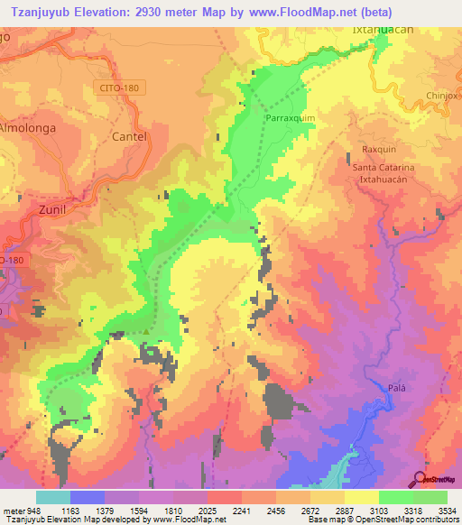 Tzanjuyub,Guatemala Elevation Map