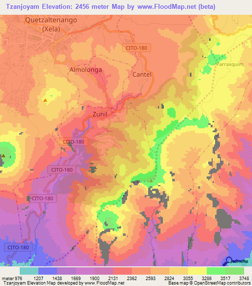 Tzanjoyam,Guatemala Elevation Map