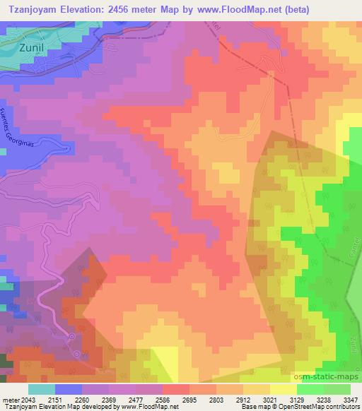 Tzanjoyam,Guatemala Elevation Map