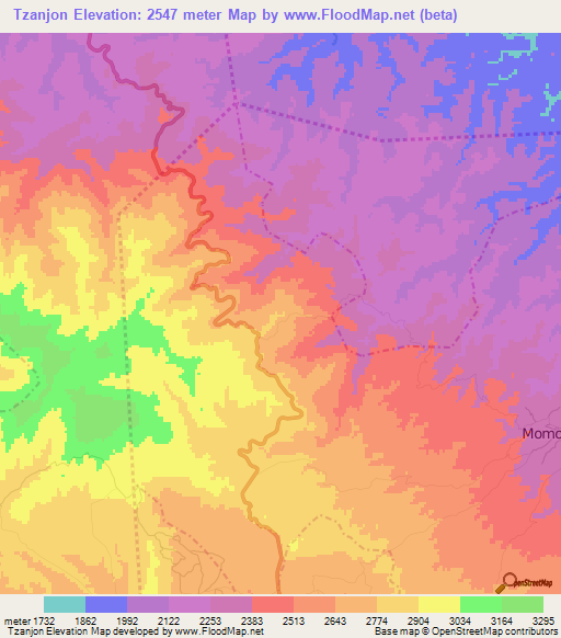 Tzanjon,Guatemala Elevation Map