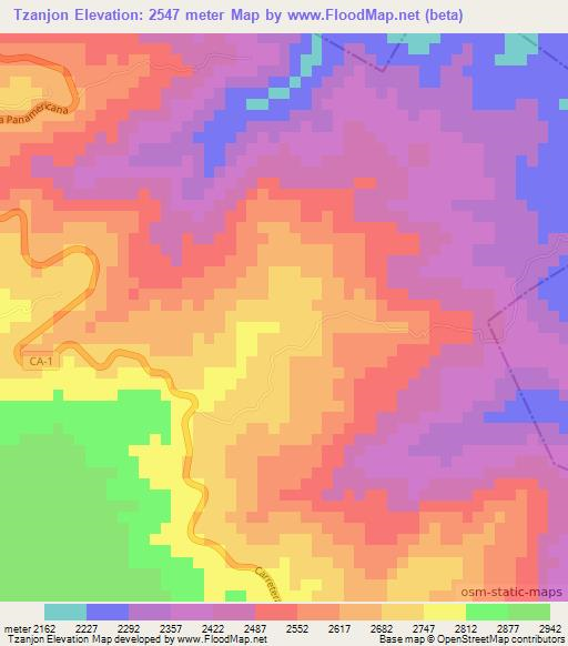 Tzanjon,Guatemala Elevation Map