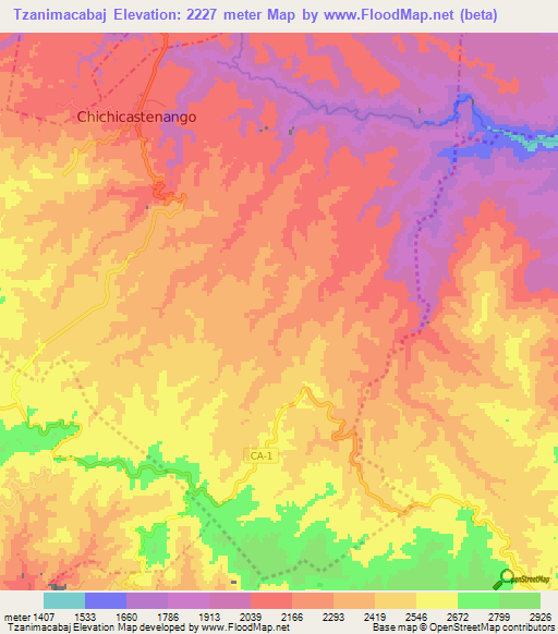 Tzanimacabaj,Guatemala Elevation Map