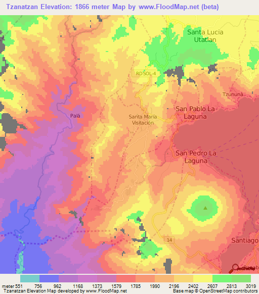 Tzanatzan,Guatemala Elevation Map