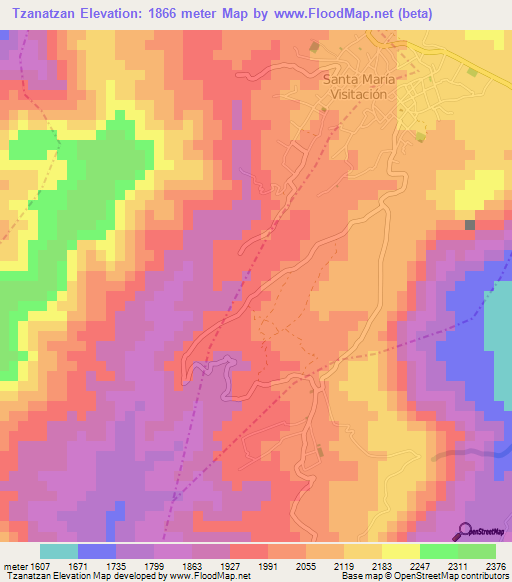 Tzanatzan,Guatemala Elevation Map