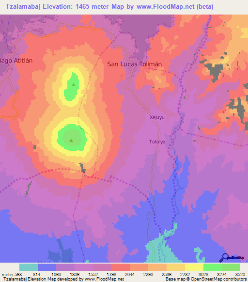 Tzalamabaj,Guatemala Elevation Map