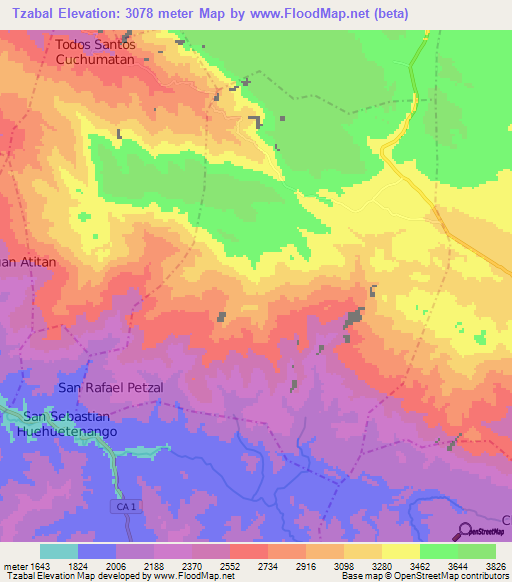 Tzabal,Guatemala Elevation Map