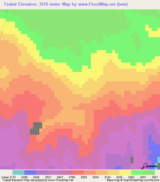 Tzabal,Guatemala Elevation Map