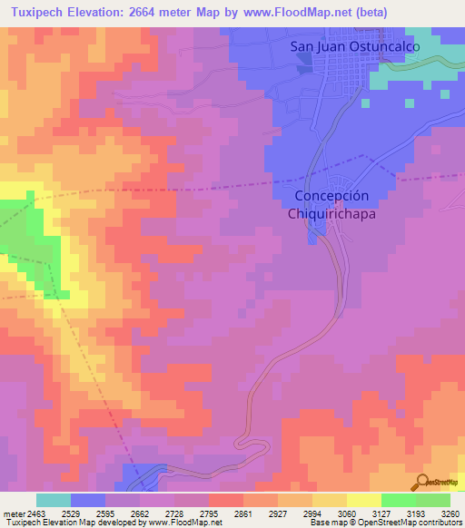 Tuxipech,Guatemala Elevation Map