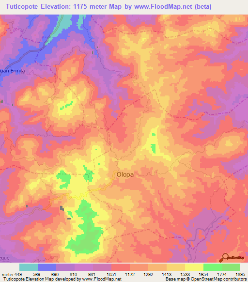 Tuticopote,Guatemala Elevation Map