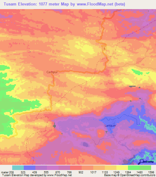 Tusam,Guatemala Elevation Map