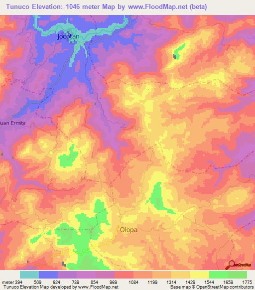 Tunuco,Guatemala Elevation Map