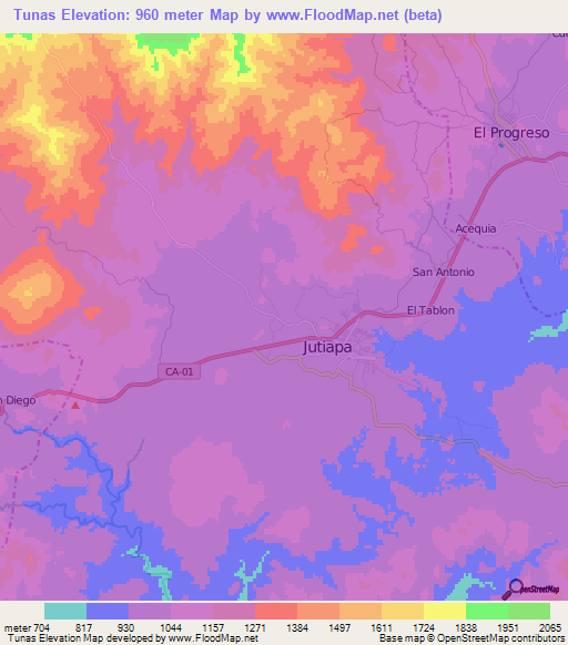 Tunas,Guatemala Elevation Map