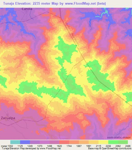 Tunaja,Guatemala Elevation Map