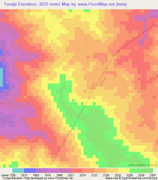 Tunaja,Guatemala Elevation Map