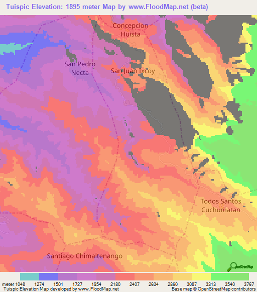 Tuispic,Guatemala Elevation Map