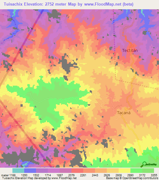 Tuisachix,Guatemala Elevation Map