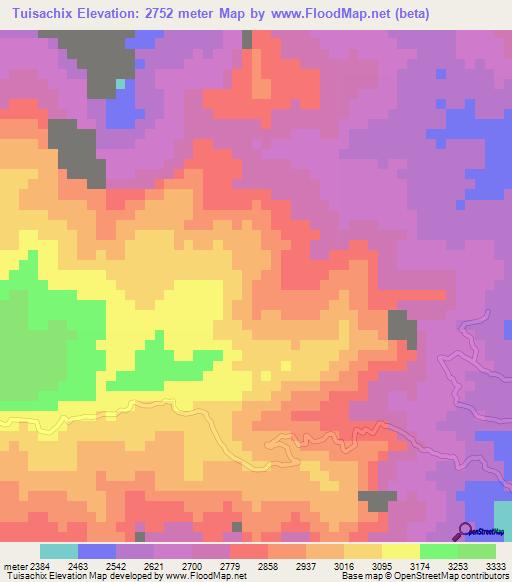 Tuisachix,Guatemala Elevation Map