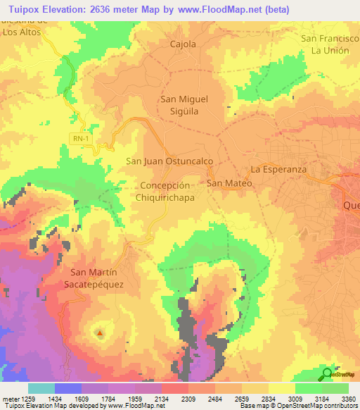 Tuipox,Guatemala Elevation Map