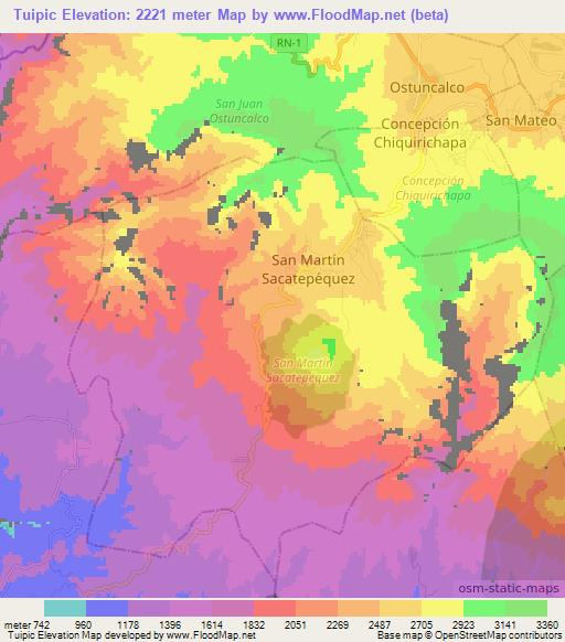 Tuipic,Guatemala Elevation Map