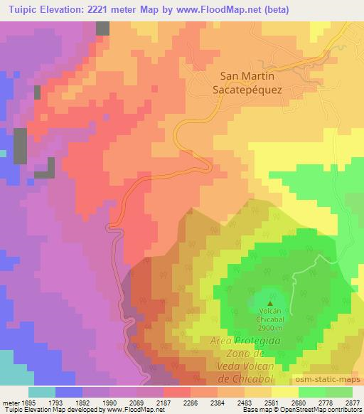 Tuipic,Guatemala Elevation Map