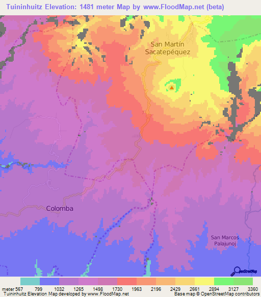 Tuininhuitz,Guatemala Elevation Map