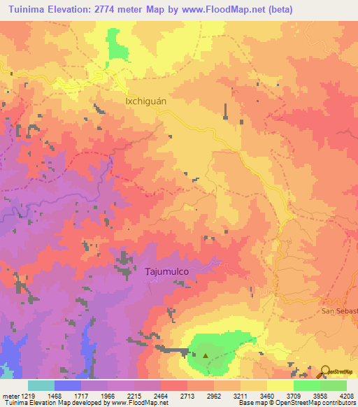 Tuinima,Guatemala Elevation Map