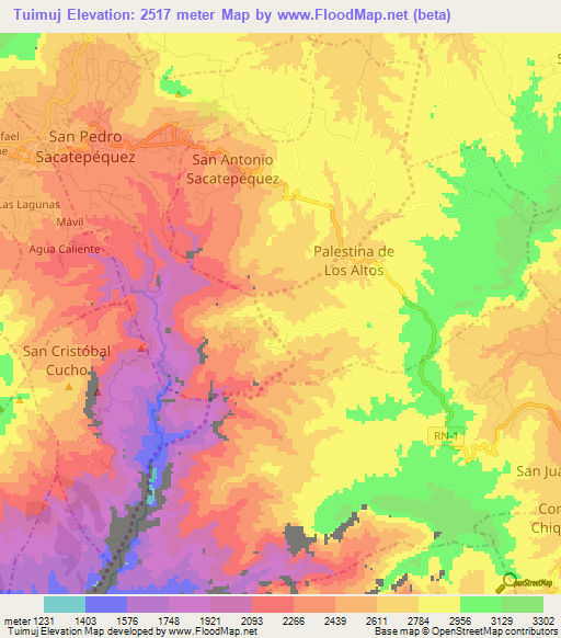 Tuimuj,Guatemala Elevation Map