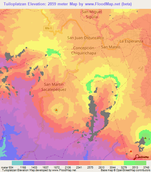 Tuiloplatzan,Guatemala Elevation Map