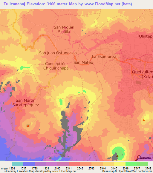 Tuilcanabaj,Guatemala Elevation Map