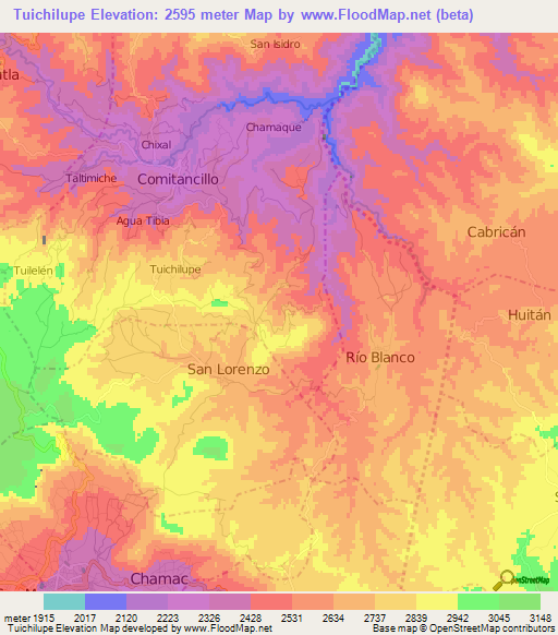 Tuichilupe,Guatemala Elevation Map