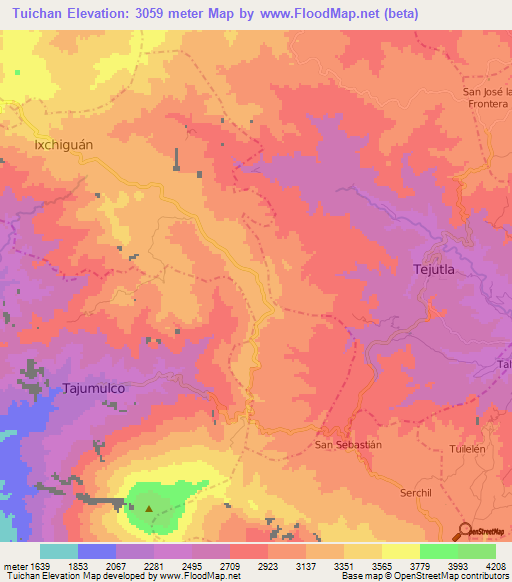 Tuichan,Guatemala Elevation Map