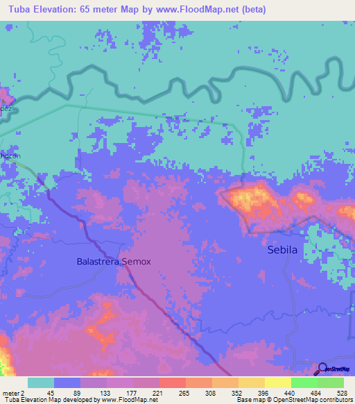 Tuba,Guatemala Elevation Map