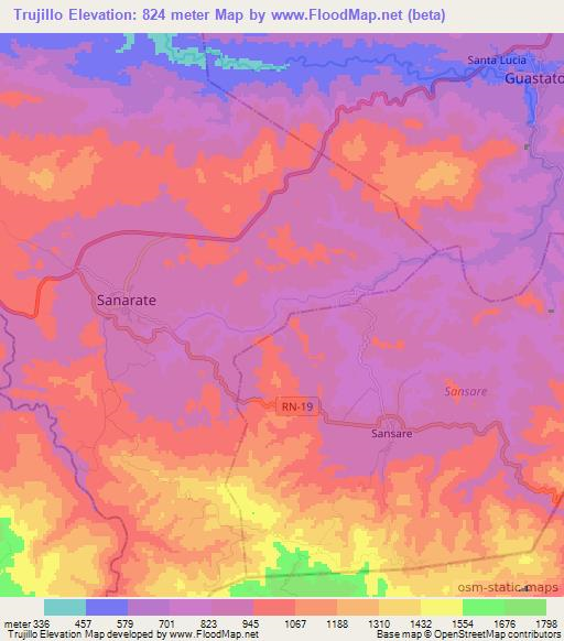 Trujillo,Guatemala Elevation Map