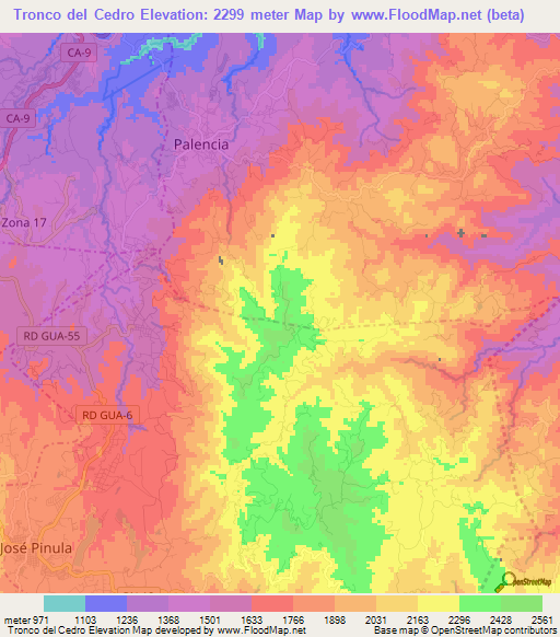 Tronco del Cedro,Guatemala Elevation Map