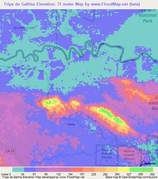 Tripa de Gallina,Guatemala Elevation Map