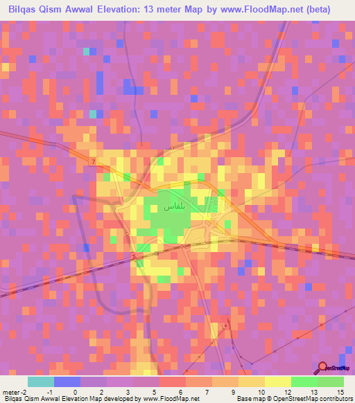 Bilqas Qism Awwal,Egypt Elevation Map