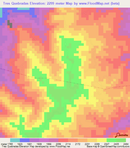 Tres Quebradas,Guatemala Elevation Map