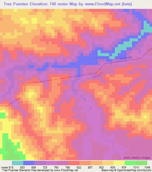 Tres Puentes,Guatemala Elevation Map