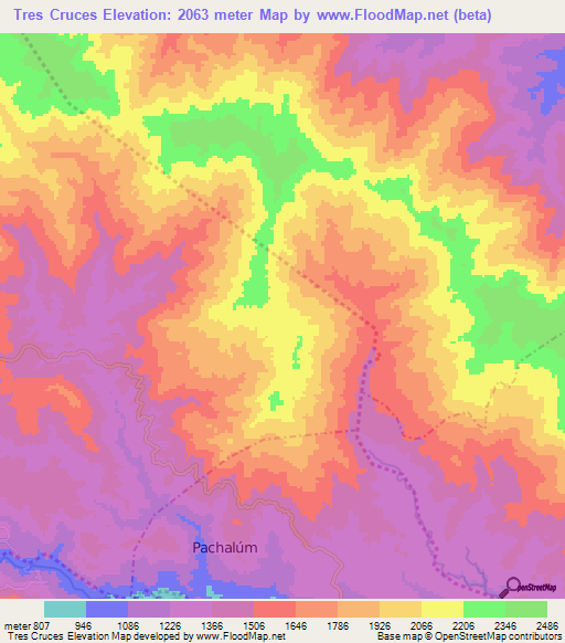 Tres Cruces,Guatemala Elevation Map