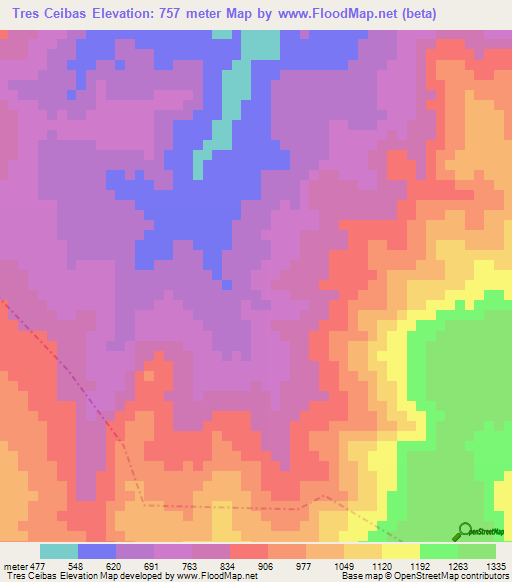 Tres Ceibas,Guatemala Elevation Map