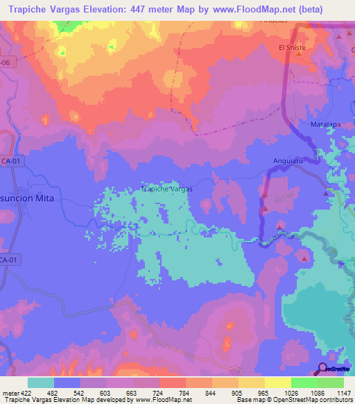 Trapiche Vargas,Guatemala Elevation Map