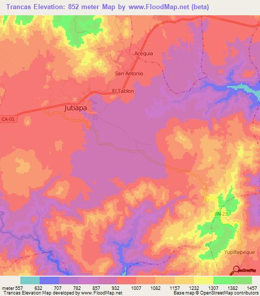 Trancas,Guatemala Elevation Map