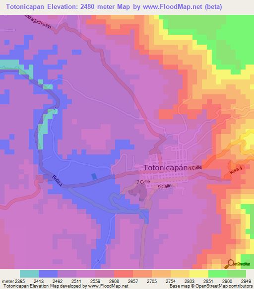 Totonicapan,Guatemala Elevation Map