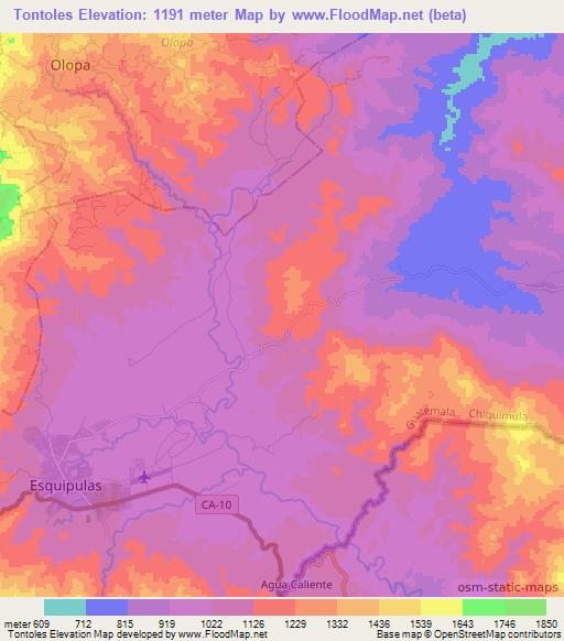 Tontoles,Guatemala Elevation Map