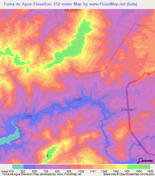 Toma de Agua,Guatemala Elevation Map