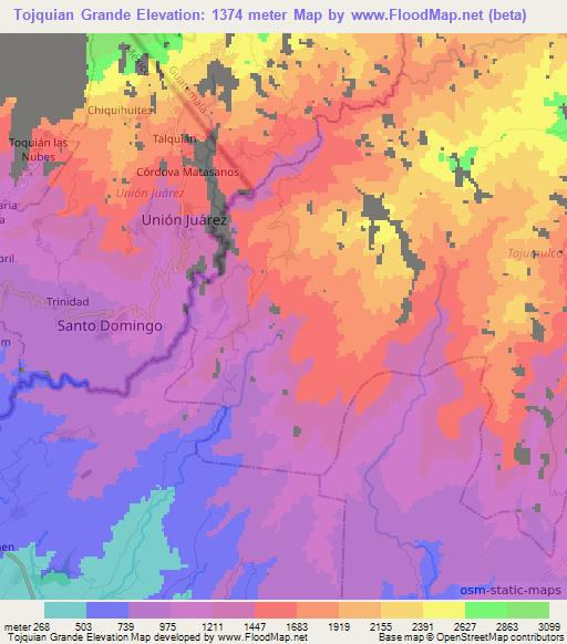 Tojquian Grande,Guatemala Elevation Map