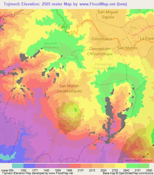 Tojmech,Guatemala Elevation Map