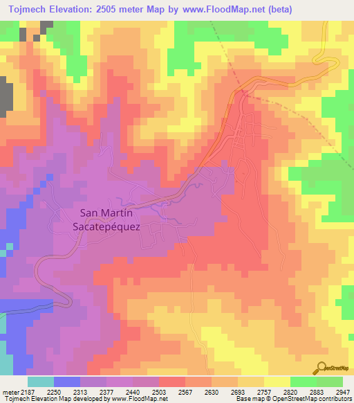 Tojmech,Guatemala Elevation Map