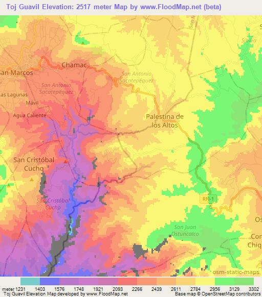 Toj Guavil,Guatemala Elevation Map