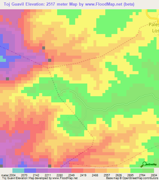 Toj Guavil,Guatemala Elevation Map